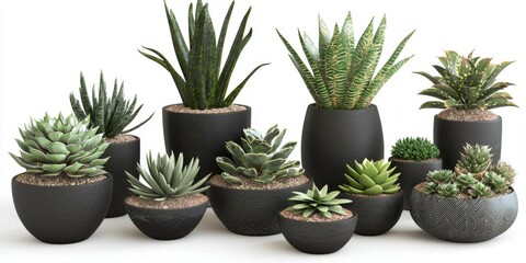 Obraz premium Stylish Succulent Collection in Modern Black Pots