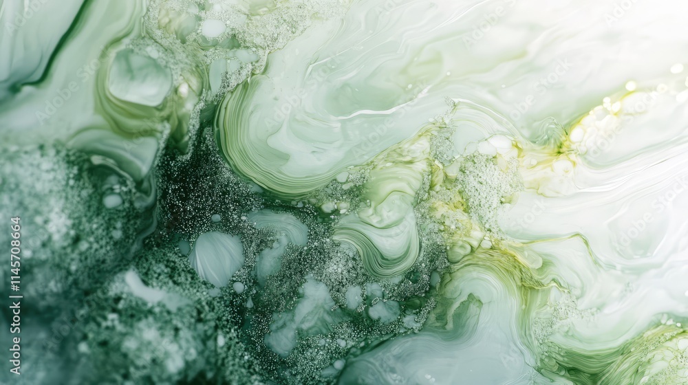 Poster abstract green and white fluid art background with swirling patterns and textures reminiscent of nat