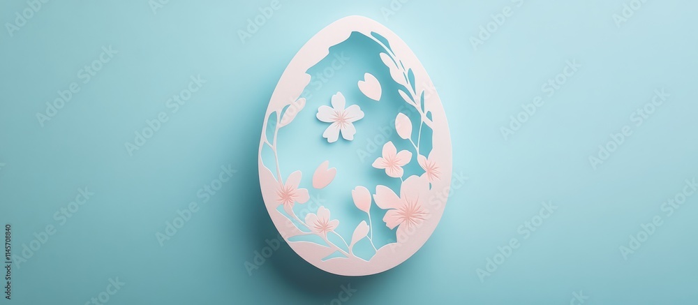Poster paper cut easter egg design with cherry blossom details and ample empty space for customization on a
