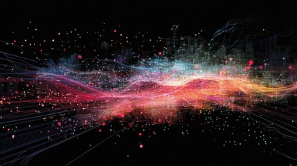 Technology background. Big data visualization. Tech abstract data lines with dots. Circuit board. Motherboard