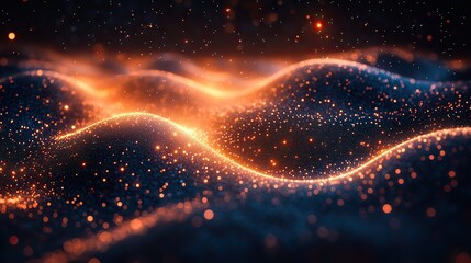 Abstract internet and cyberspace with particle network and connection symbolize quantum computing, digital neon technology, online communication, IoT innovation, and future software.