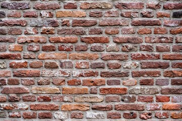 Closeup view of the red wall. Abstract pattern of a brick wall