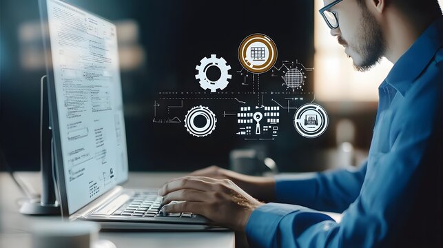 Businessman working with computers service Quality assurance, Guarantee, Standards, ISO