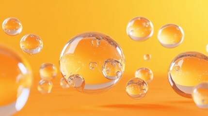 3d render illustration for advertising. Falling orange balls in the blue background. 