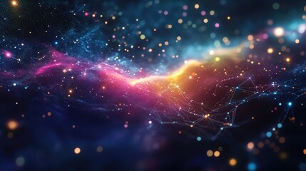 Fototapeta premium Vibrant cosmic landscape showcasing the Aurora Borealis with shimmering constellations and starry sky elements in stunning colors