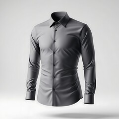 Elegant Gray Mens Long Sleeve Dress Shirt Mockup Fashion Design Template