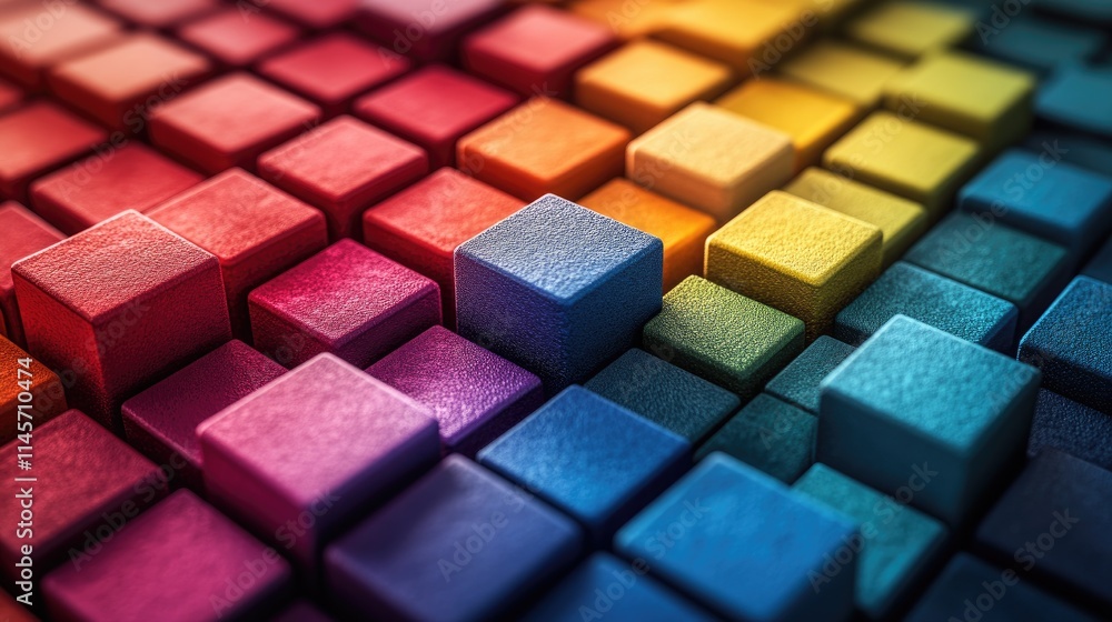 Poster colorful 3d blocks background showcasing a vibrant spectrum of textured cubes in a grid formation