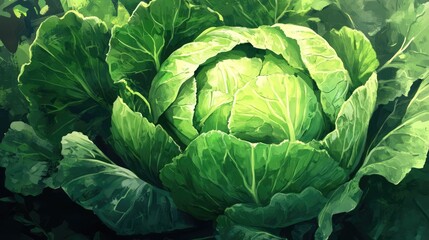 Obraz premium Fresh Vibrant Organic Green Cabbage Harvested from Garden with Lush Leaves