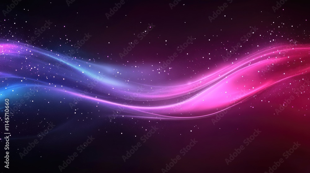 Poster elegant abstract background featuring flowing waves of light with bokeh effects and twinkling stars 