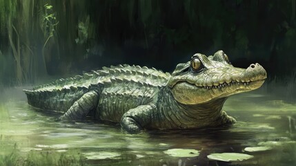 Obraz premium Endangered False Gharial crocodilian with elongated snout swimming in serene freshwater habitat showcasing wildlife conservation importance