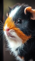 A close-up of a guinea pig showcasing its vibrant fur and expressive features.