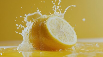 Fresh lemon splashing into juice.
