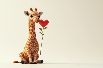 Obraz premium Baby giraffe with heart patterns whimsical scene high fidelity art adorable design playful perspective love concept