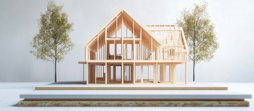 Modern wooden house framework showcasing innovative architectural design and construction techniques for contemporary living.