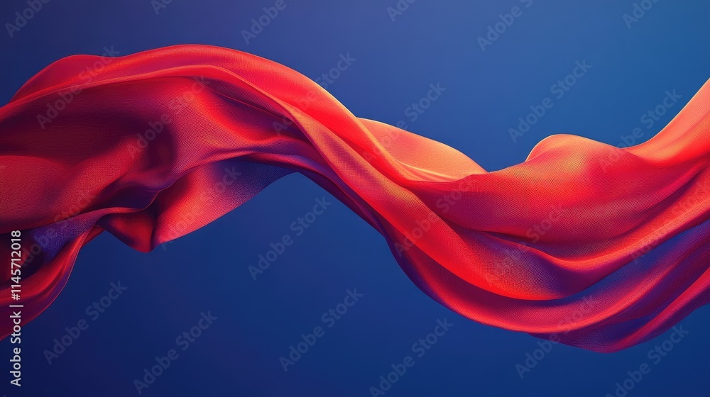 Poster elegant flowing red fabric on a blue background symbolizing movement and sophistication suitable for