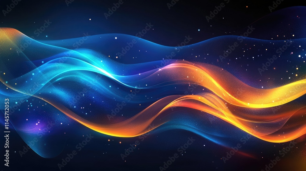 Poster colorful abstract waves of light creating a mystical and fantastic background with shimmering partic