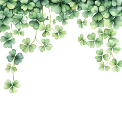 Fototapeta premium watercolor painting illustration for St Patrick day, Irish background. Lush green clovers cascading against a black background.