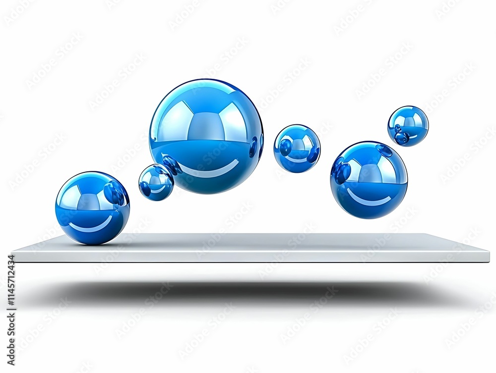 Aufkleber a collection of glossy blue spheres floating above a sleek white surface, creating a modern and dyna