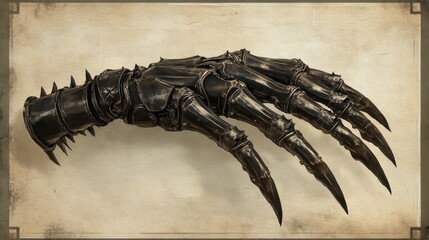 Monster claw hand talons in a vintage woodcut style