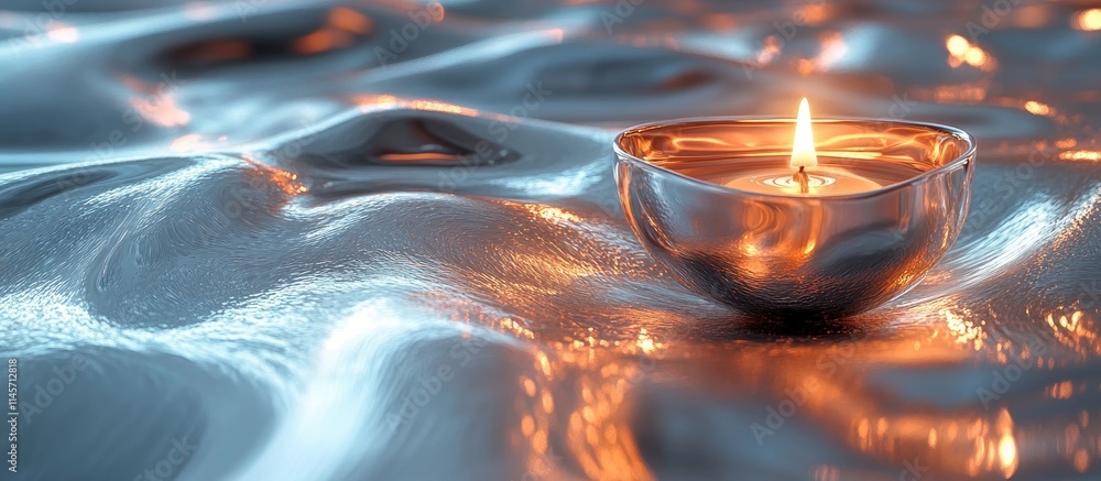 Aufkleber illuminated silver candle on reflective surface creating serene ambient light and soft textures idea