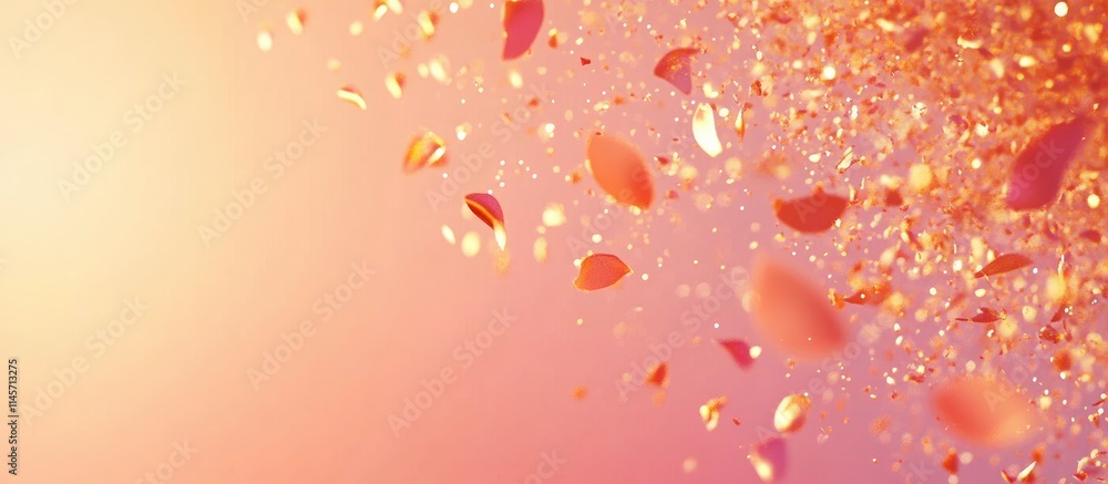 Poster vibrant abstract background with golden bokeh and colorful petals creating a dreamy atmosphere suita
