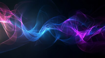 Fototapeta premium Blue and purple technology background with lines, dots, and shaped wave