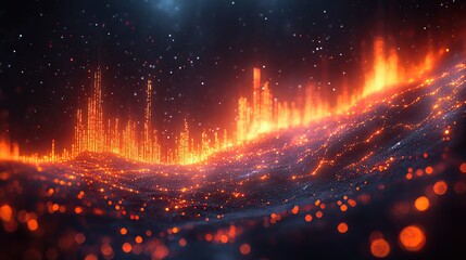 Fototapeta premium An abstract candlestick chart on a dark background represents the fluctuations of the stock market.