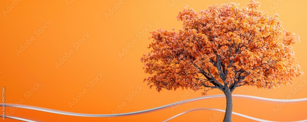 Poster peach tree abstract background idea. a vibrant autumn tree with orange foliage against a bright back