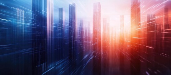 Abstract city skyline with motion blur representing dynamic economy trends and innovative business ideas in finance and entrepreneurship.