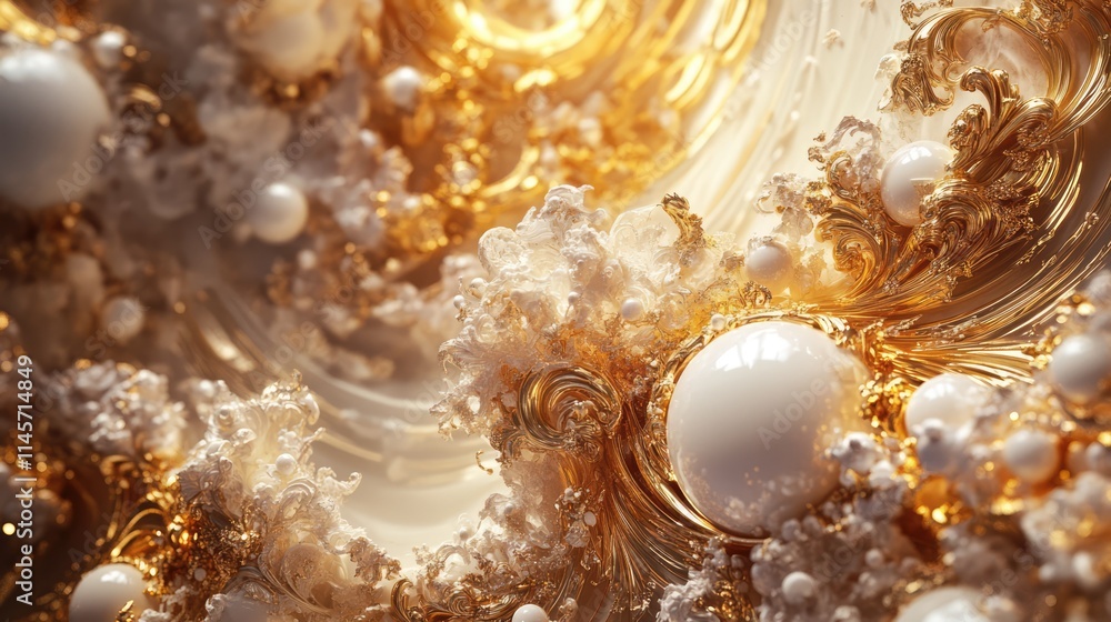 Poster elegant golden baroque texture with intricate patterns and luminous spheres creating a luxurious abs