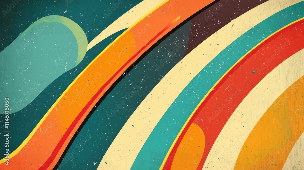 Poster retro abstract background with vibrant curved lines and a nostalgic color palette ideal for vintage 