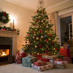 Christmas tree with ornaments and twinkling lights