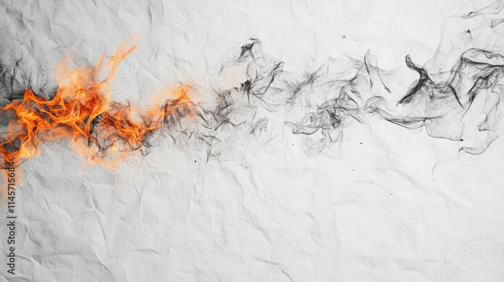 Poster textured white paper with fiery orange flames and charcoal ashes creating an abstract background des