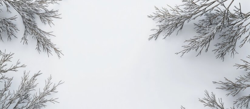 Christmas postcard mockup with tree branches on a white backdrop showcasing empty space for personalized holiday messages and designs.