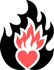 Burning Heart Icon, Passionate Love Symbol