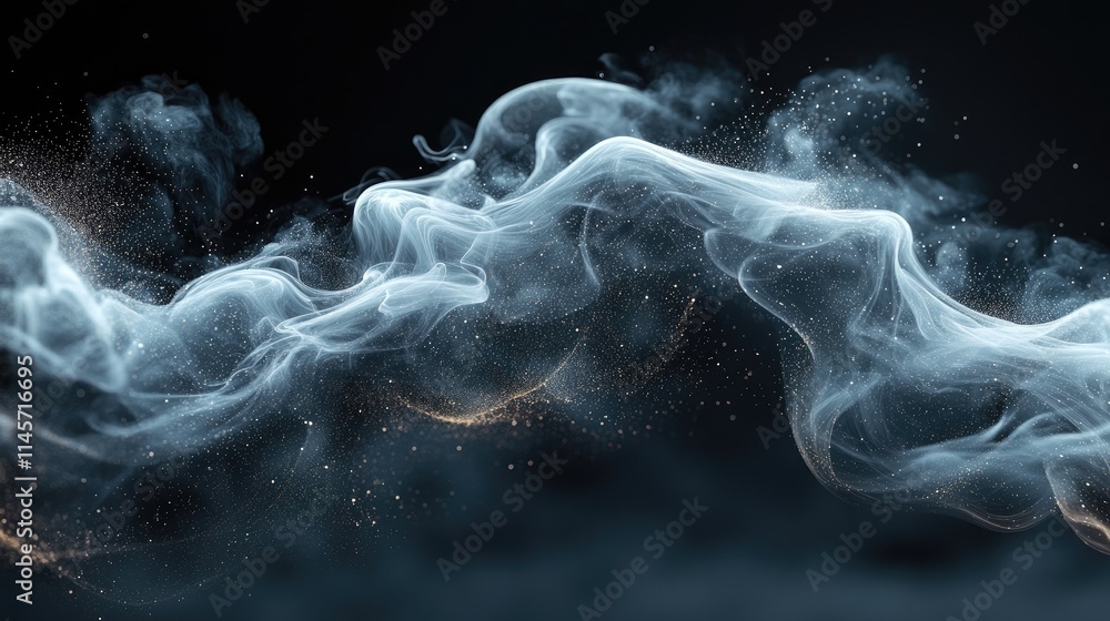 Poster elegant black smoke pattern creating a sense of balance against a dark background with subtle sparkl