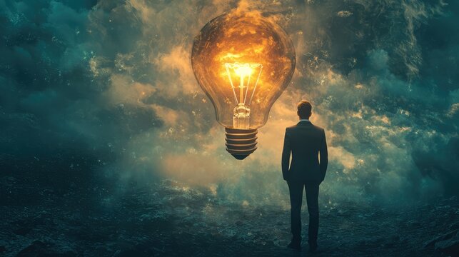 Innovative SEO Strategies Concept with Businessman and Floating Light Bulb Idea