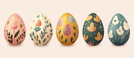 Hand painted Easter eggs with floral designs on a soft background perfect for spring celebrations and festive decorations