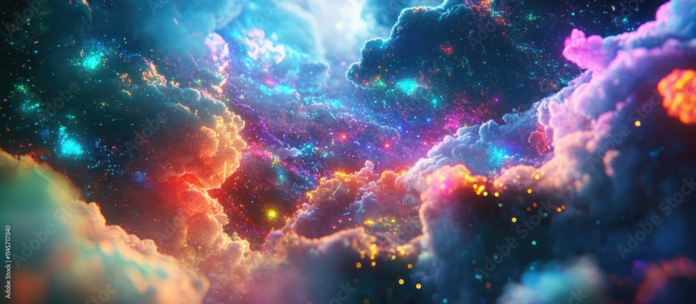Aufkleber vibrant cosmic clouds representing advanced cloud technology and metaverse systems for global inform