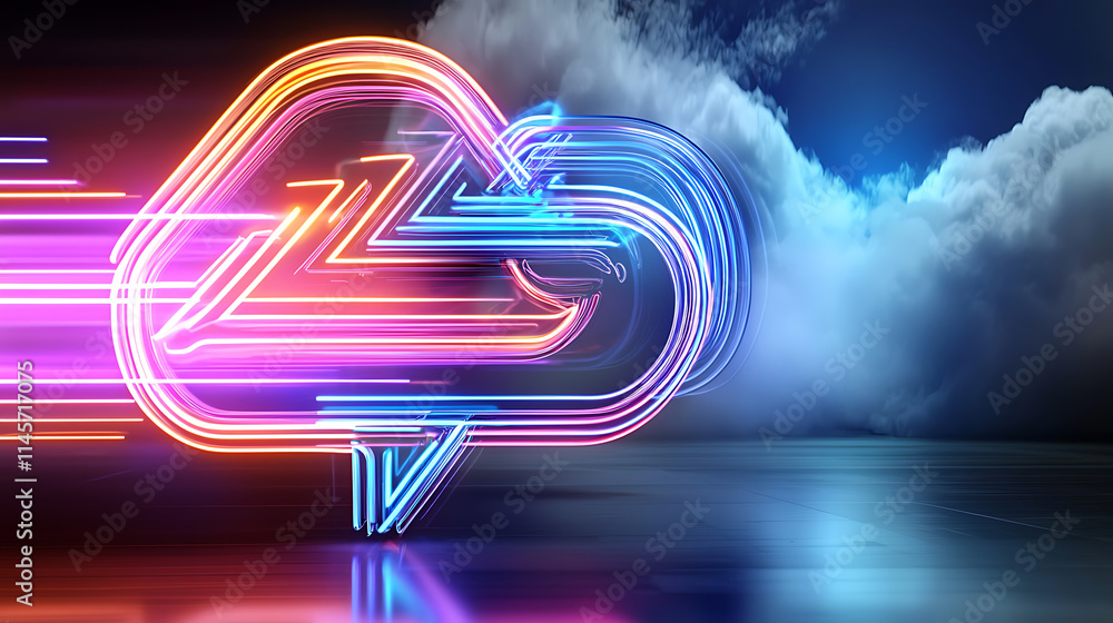 Poster dynamic cloud computing visualization digital environment graphic design neon colors modern conceptu