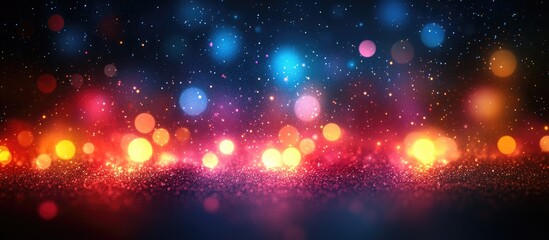 Fototapeta premium Colorful bokeh lights backdrop for festive events featuring a vibrant blurred texture with glowing orbs in a whimsical night scene