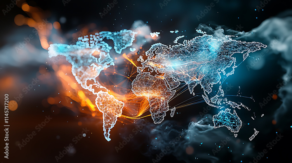 Poster global connectivity digital world map abstract visualization dynamic environment futuristic concept