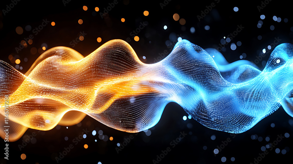 Poster dynamic waves of light and color abstract digital art vivid background dark environment artistic per