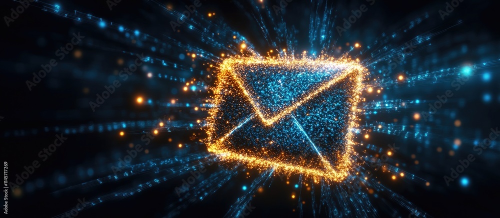 Aufkleber digital email notification concept with glowing envelope symbolizing secure communication and awaren