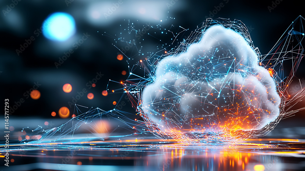 Aufkleber digital cloud innovations abstract technology concept dynamic environment futuristic viewpoint visua