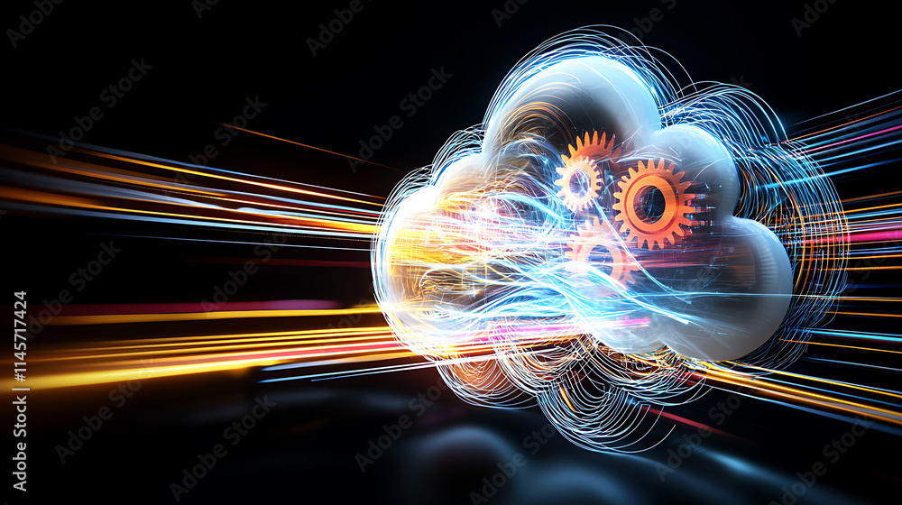 Poster dynamic cloud computing innovation digital space abstract illustration modern technology futuristic 