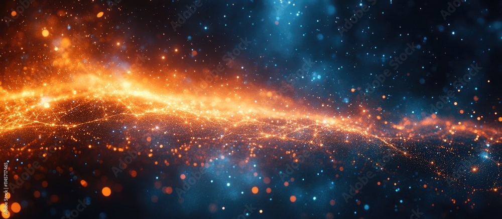 Aufkleber abstract glowing particles and light trails in a vibrant cosmic backdrop with connecting dots and li