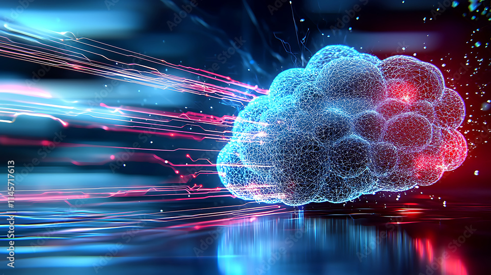 Poster dynamic cloud computing visualization digital realm abstract art high-tech environment futuristic vi