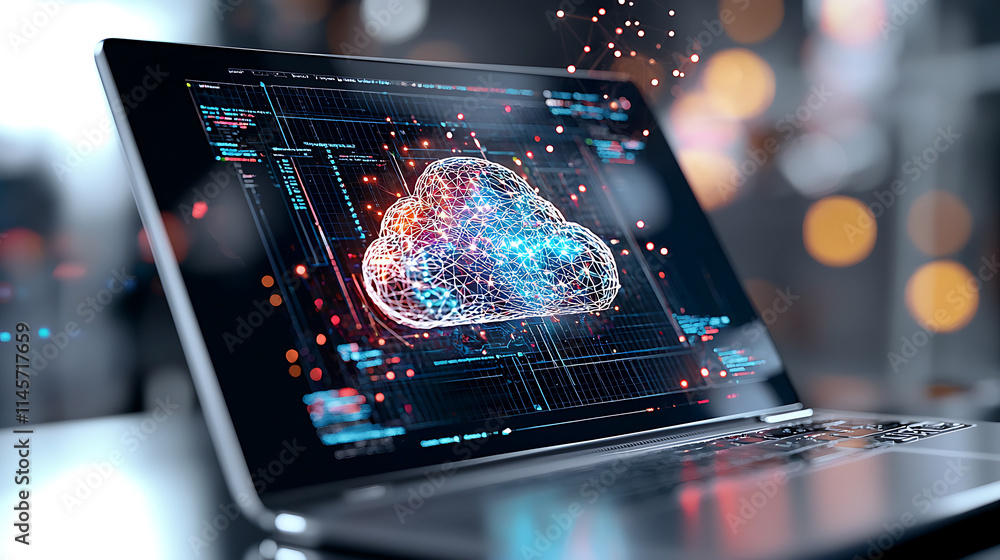 Poster innovative cloud computing visualizations digital workspace infographic modern technology close-up d