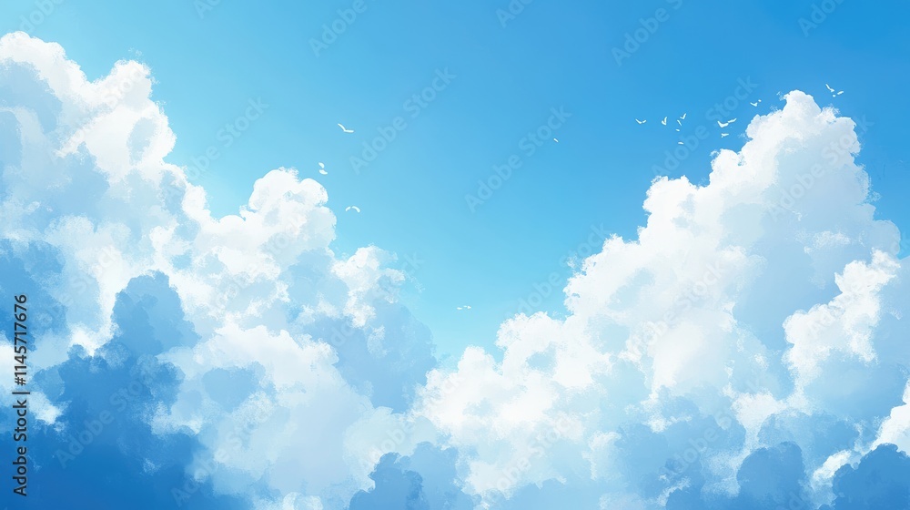 Aufkleber serene blue sky with fluffy white clouds creating a peaceful and dreamy background suitable for vari